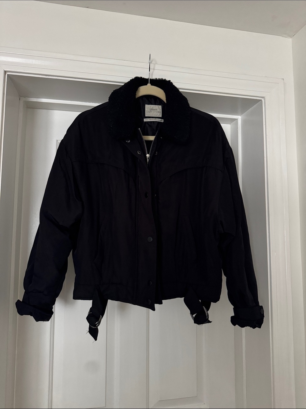 Urban Outfitters Black Bomber Jacket with Sherpa Collar